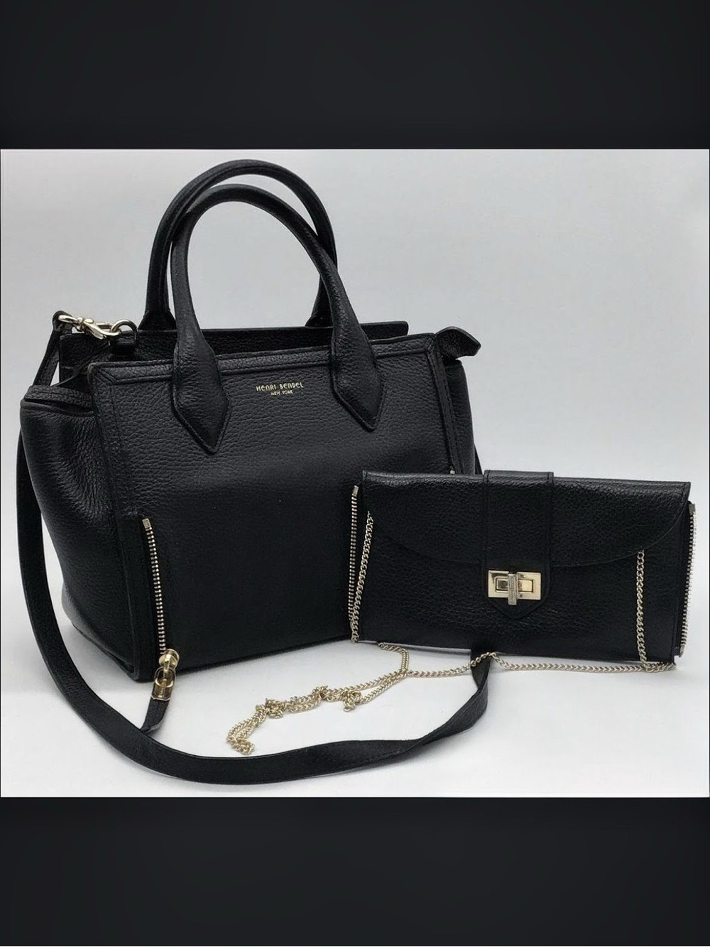 Henri Bendel Rivington Black Pebbled Leather Convertible Tote 2-in-1 Bag - Picture 2 of 13